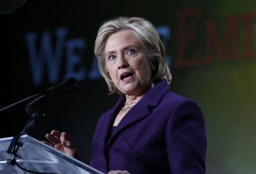 Former secretary of state Hillary Clinton delivers dinner remarks at EMILY's List 30th Anniversary Gala in Washington