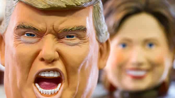 Rubber Masks Of Hilary Clinton And Donald Trump Manufactured In Japan