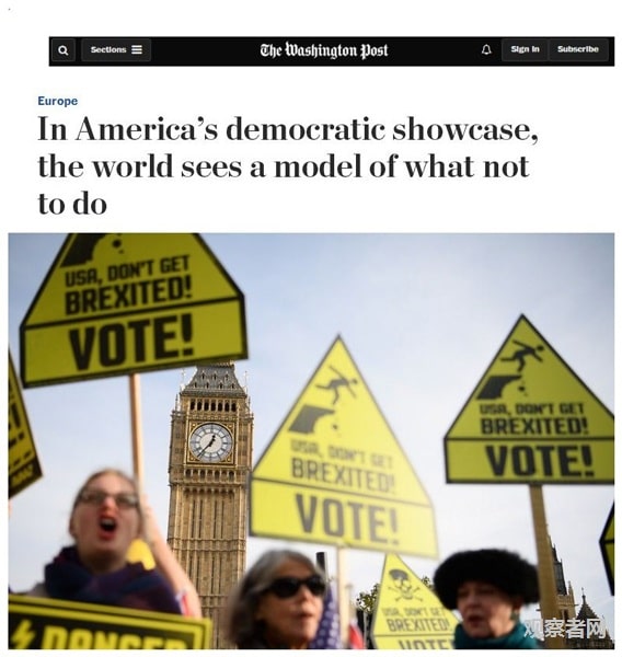 美媒：美国大选让敬畏美国民主的诸多国家转而嘲讽