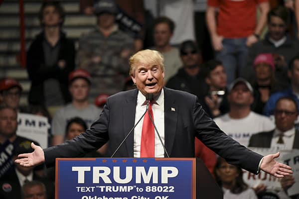Republican U.S. presidential candidate Donald Trump speaks at a campaign rally in Oklahoma City