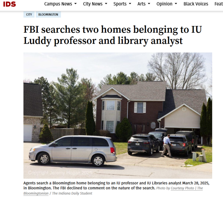 FBI突袭搜索印第安纳大学华裔教授王晓峰住宅